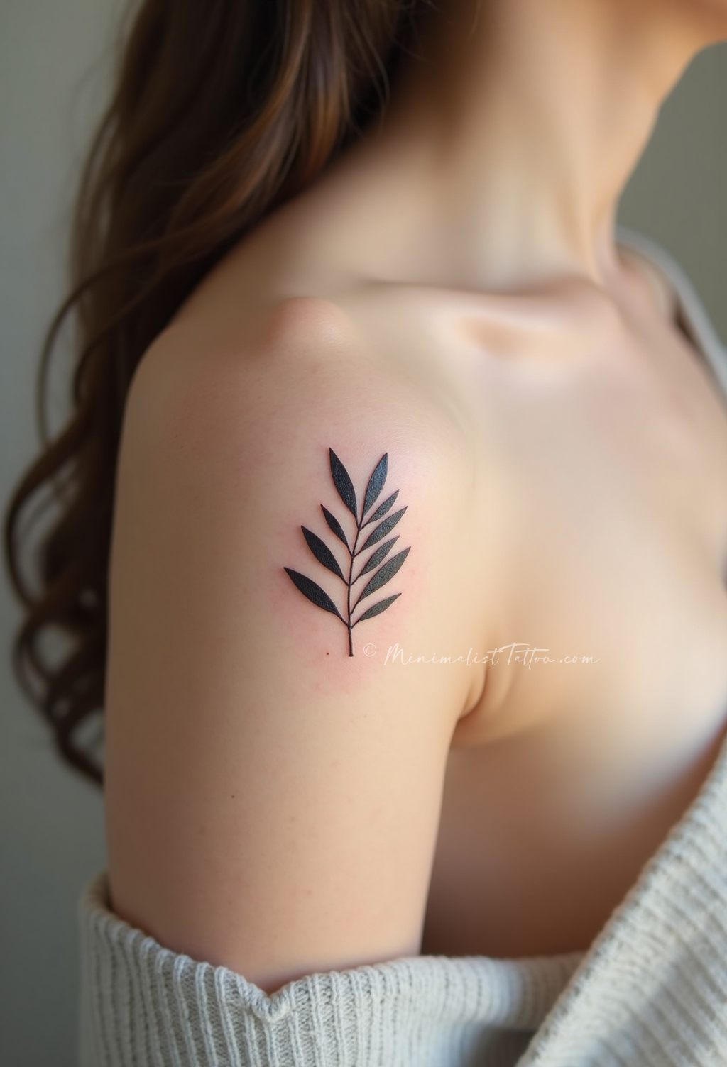 Minimalist olive branch ribcage tattoo