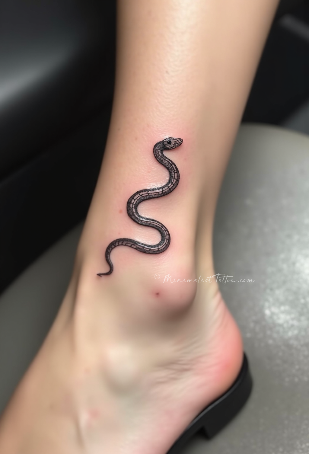 Minimalist snake ankle tattoo