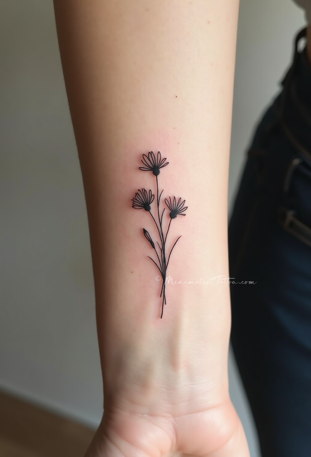 Minimalist wildflowers forearm tattoo