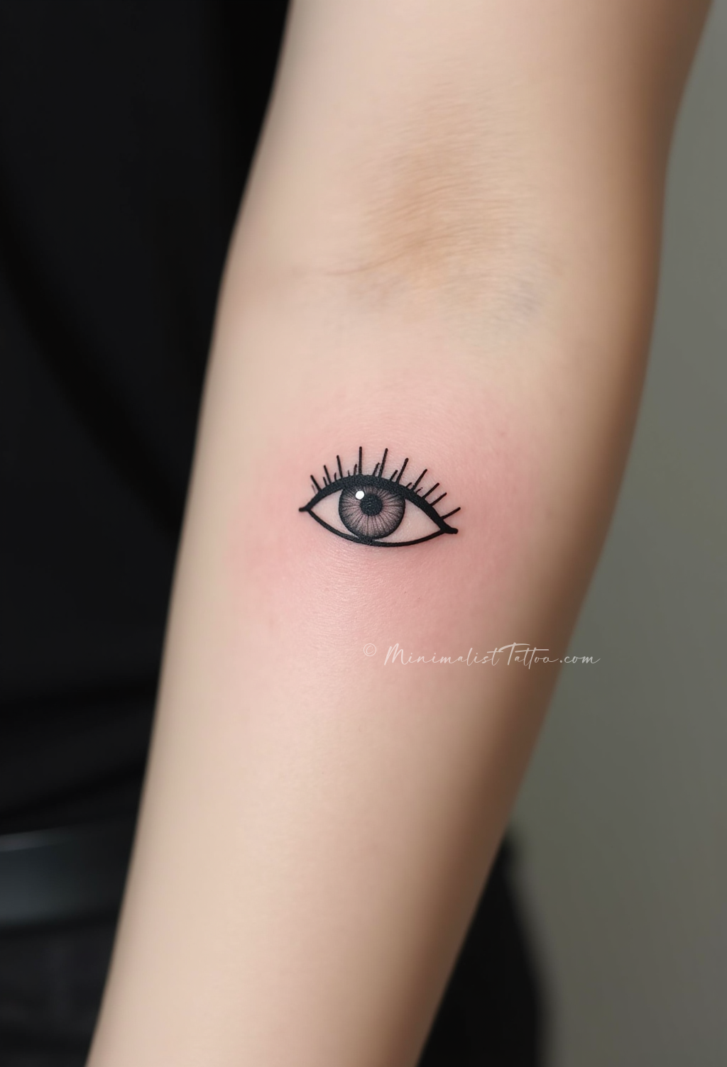 Minimalist eye bicep tattoo