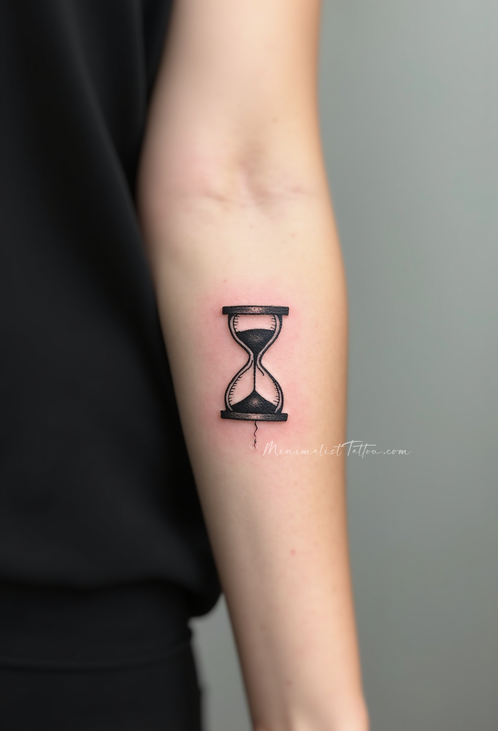 Minimalist hourglass finger tattoo