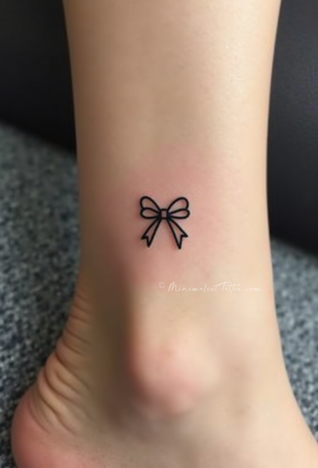 Minimalist ribbon bow ankle tattoo