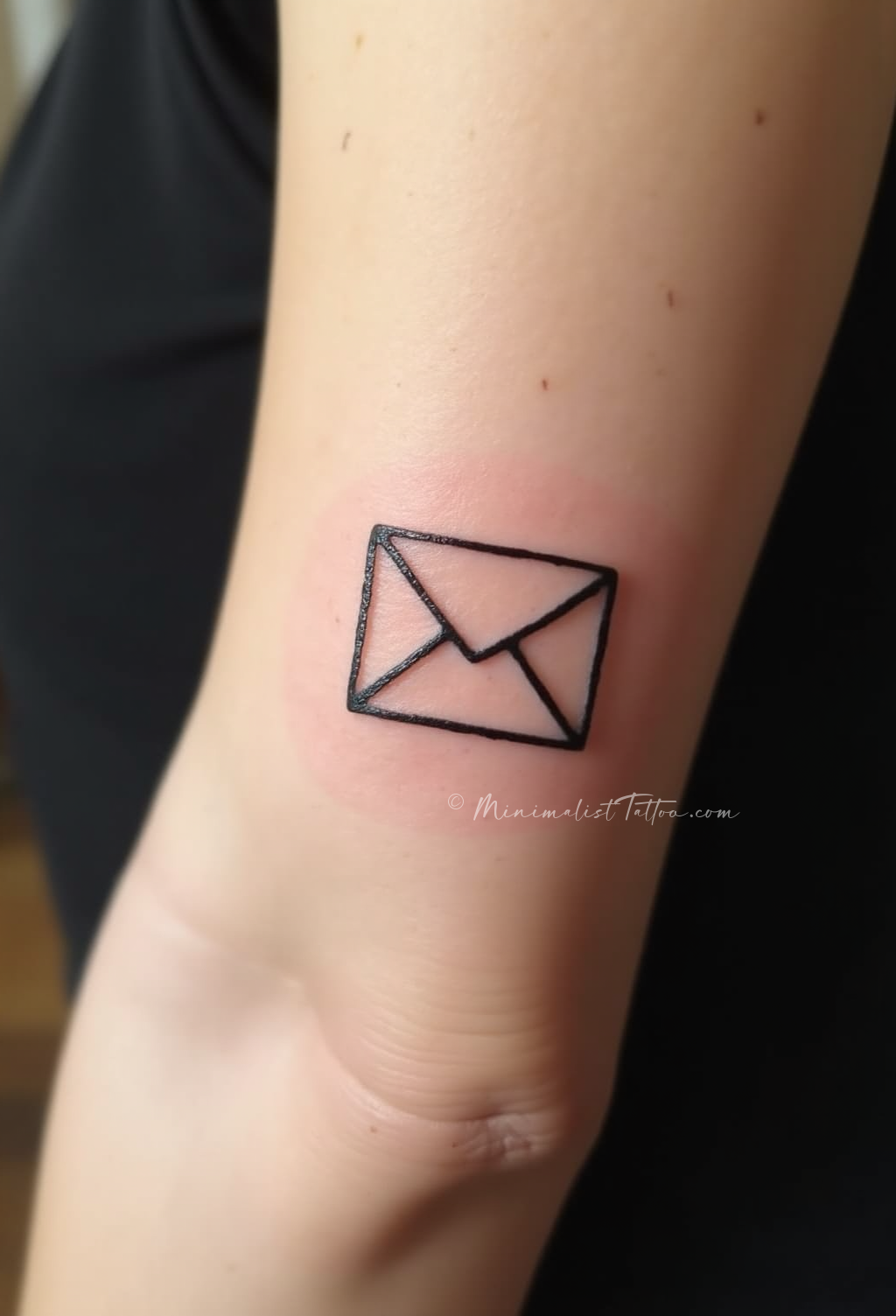 Minimalist envelope inner arm tattoo