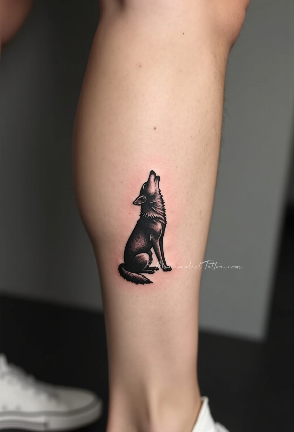 Minimalist wolf calf tattoo