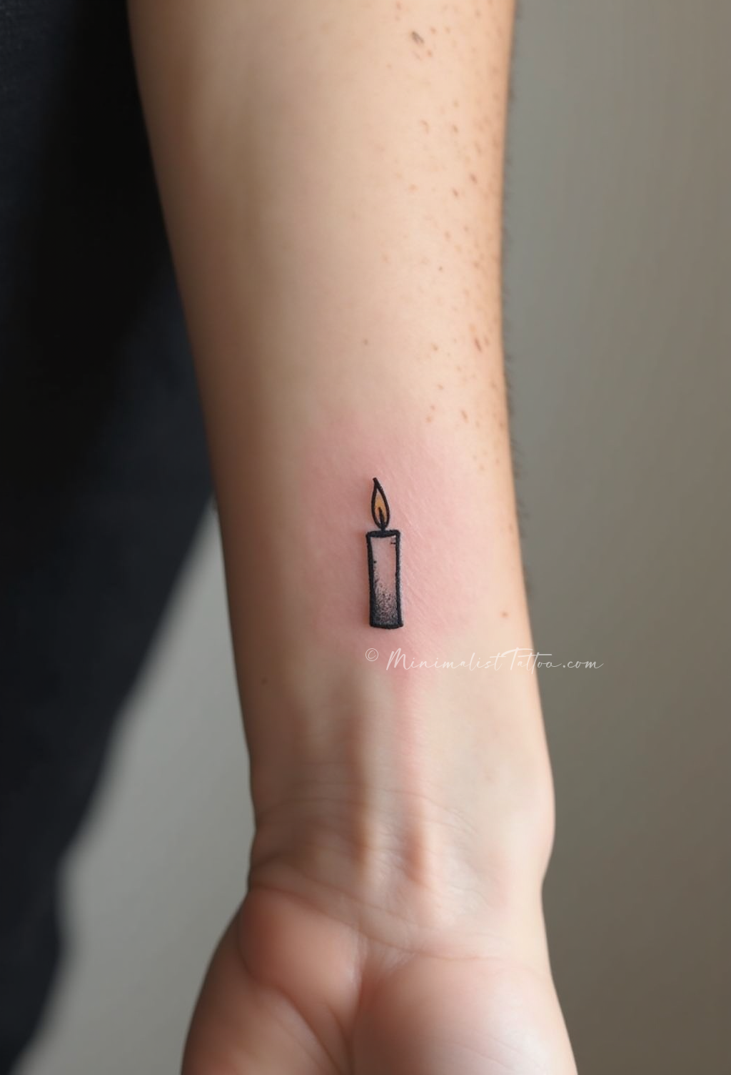 Minimalist candle wrist tattoo