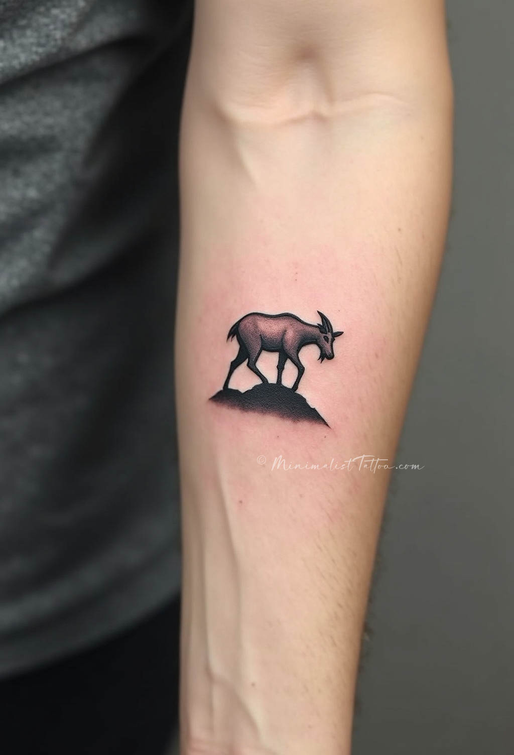 Minimalist mountain goat forearm tattoo