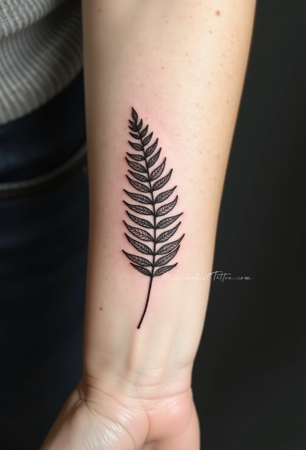 Minimalist fern forearm tattoo