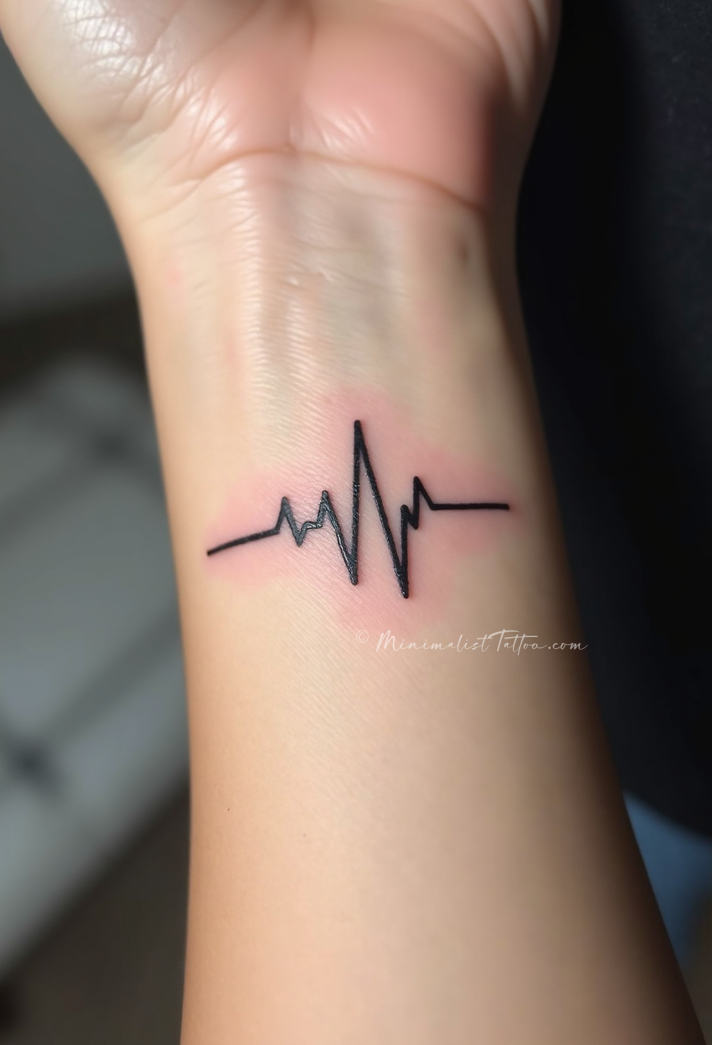 Minimalist heartbeat wrist tattoo