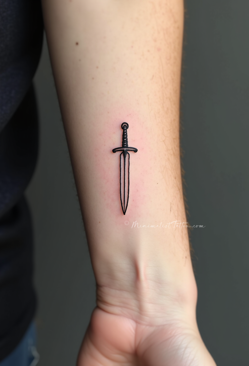Minimalist sword forearm tattoo