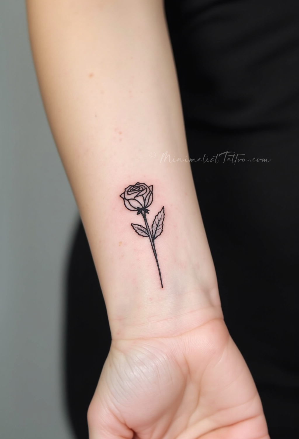 Minimalist fine line rose tattoo