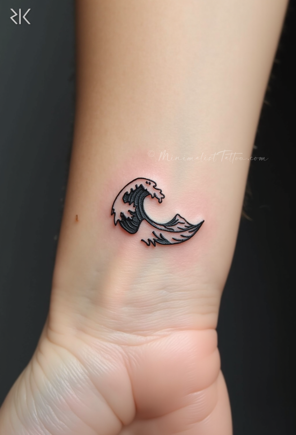 Minimalist wave fine line tattoo