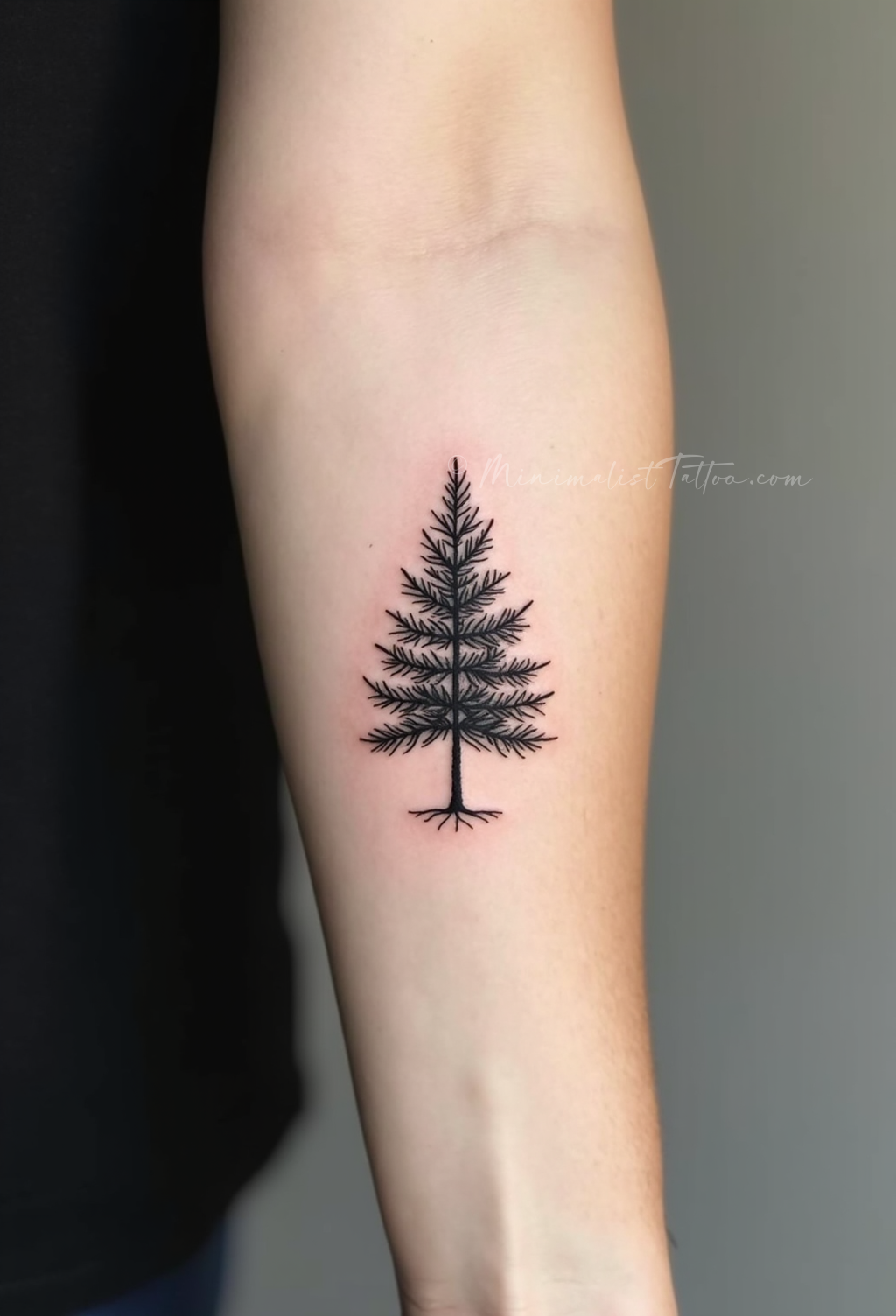 Minimalist pine tree tattoo